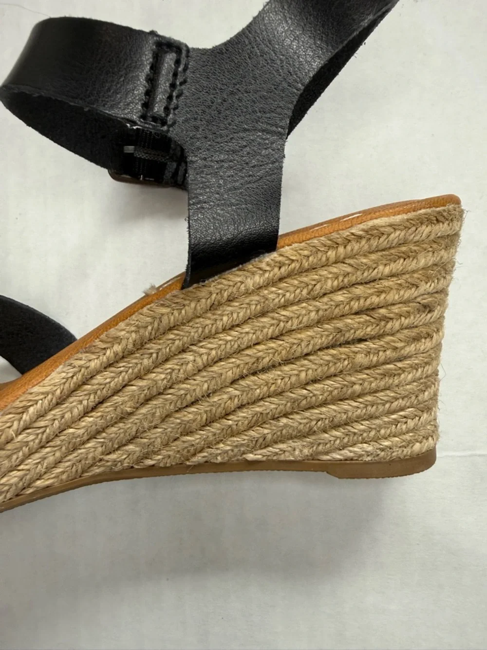 Ankle Strap Espadrille Wedge Sandals Black Tan Size 9 - Picture 13 of 14